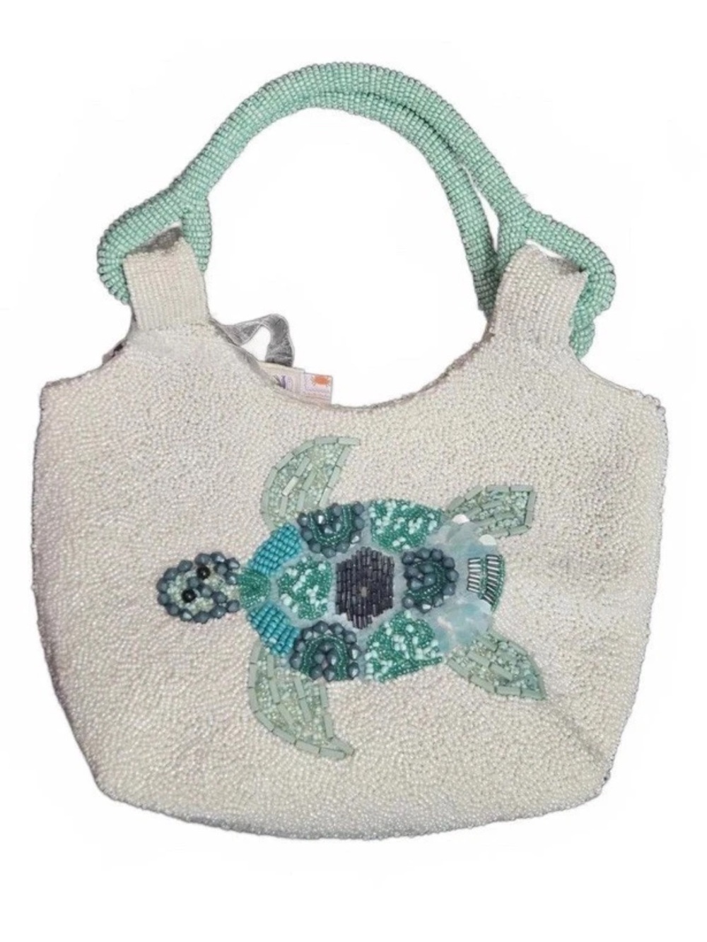 NEW RELEASE Viral Made in India White And Blue Beaded Turtle Bag NWT